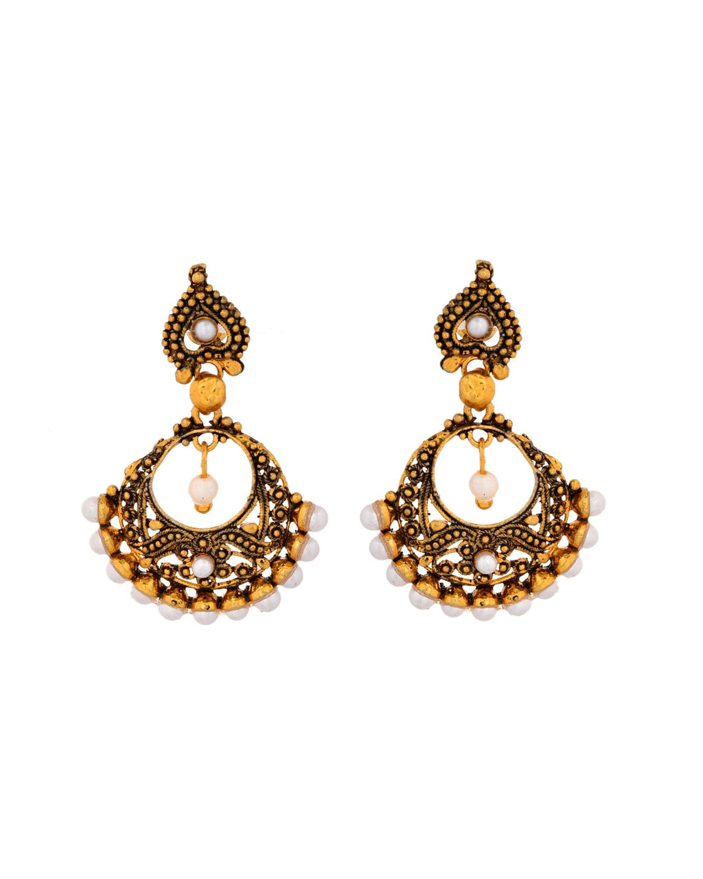 Jewels Nest Gold-Tone Oxidised Pearl Drop Chandbali Earrings | Grocsy