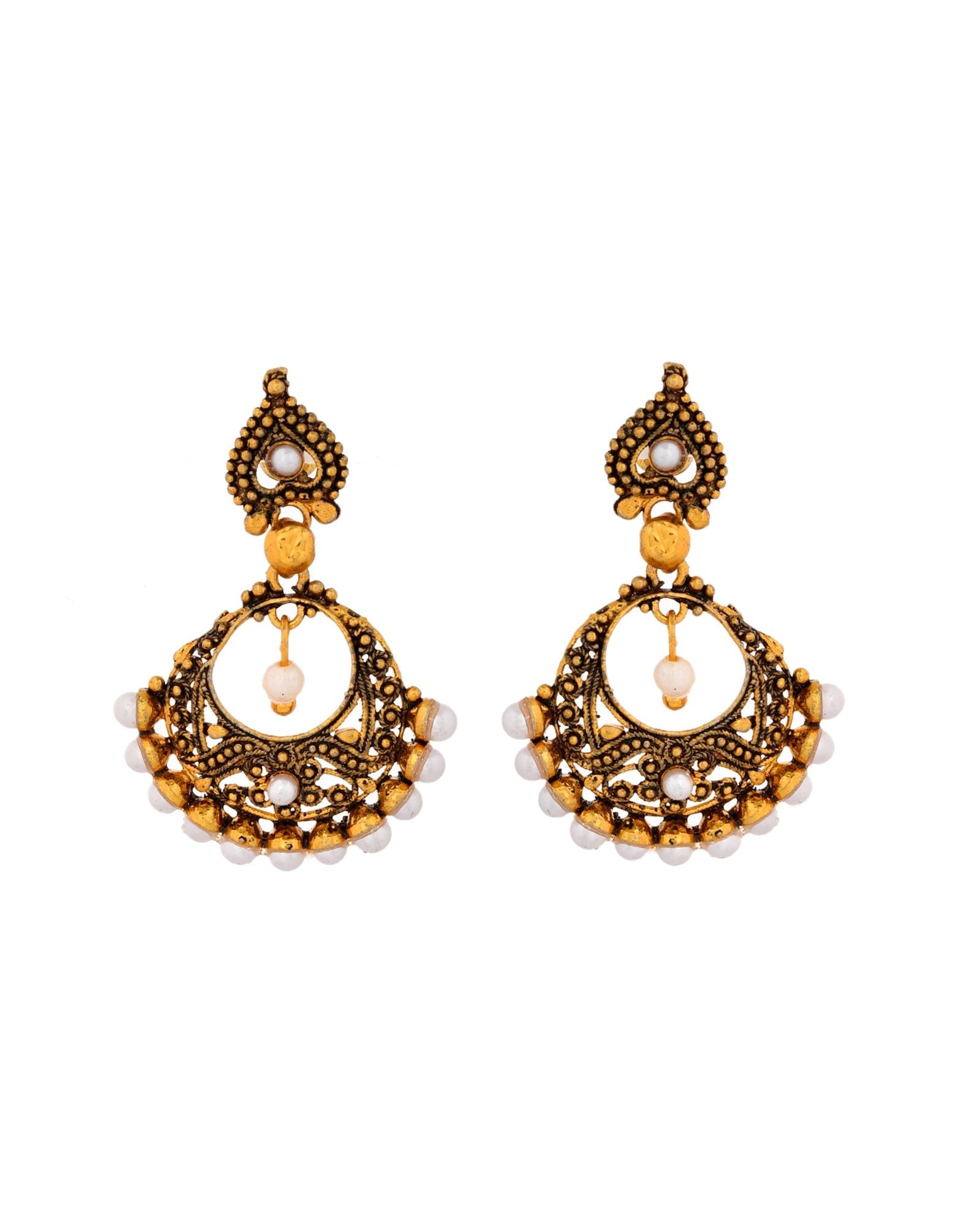 Jewels Nest Gold-Tone Oxidised Pearl Drop Chandbali Earrings | Grocsy
