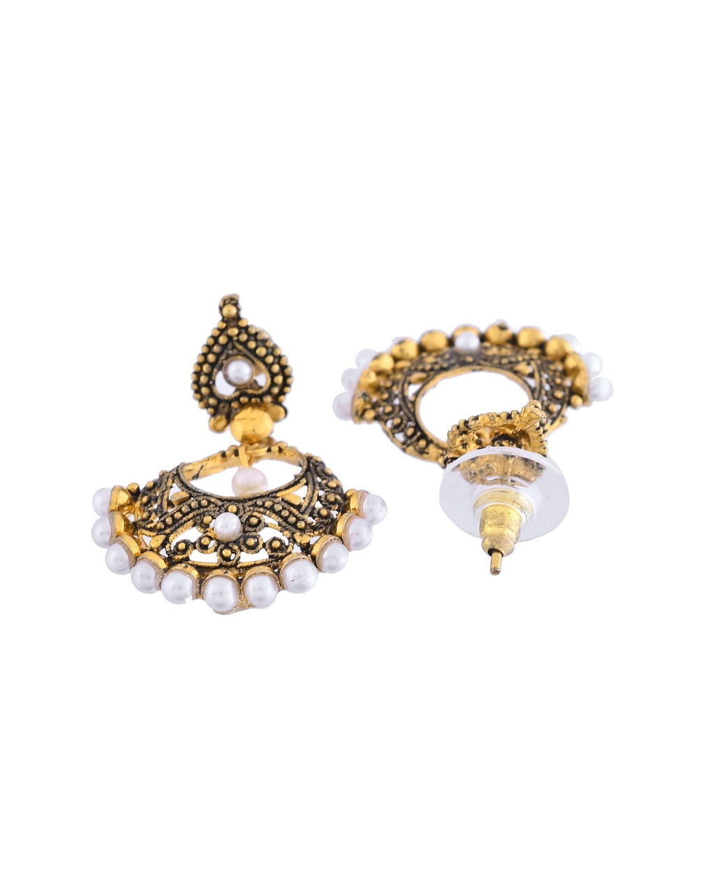 Jewels Nest Gold-Tone Oxidised Pearl Drop Chandbali Earrings | Grocsy