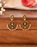 Jewels Nest Gold-Tone Oxidised Pearl Drop Chandbali Earrings | Grocsy