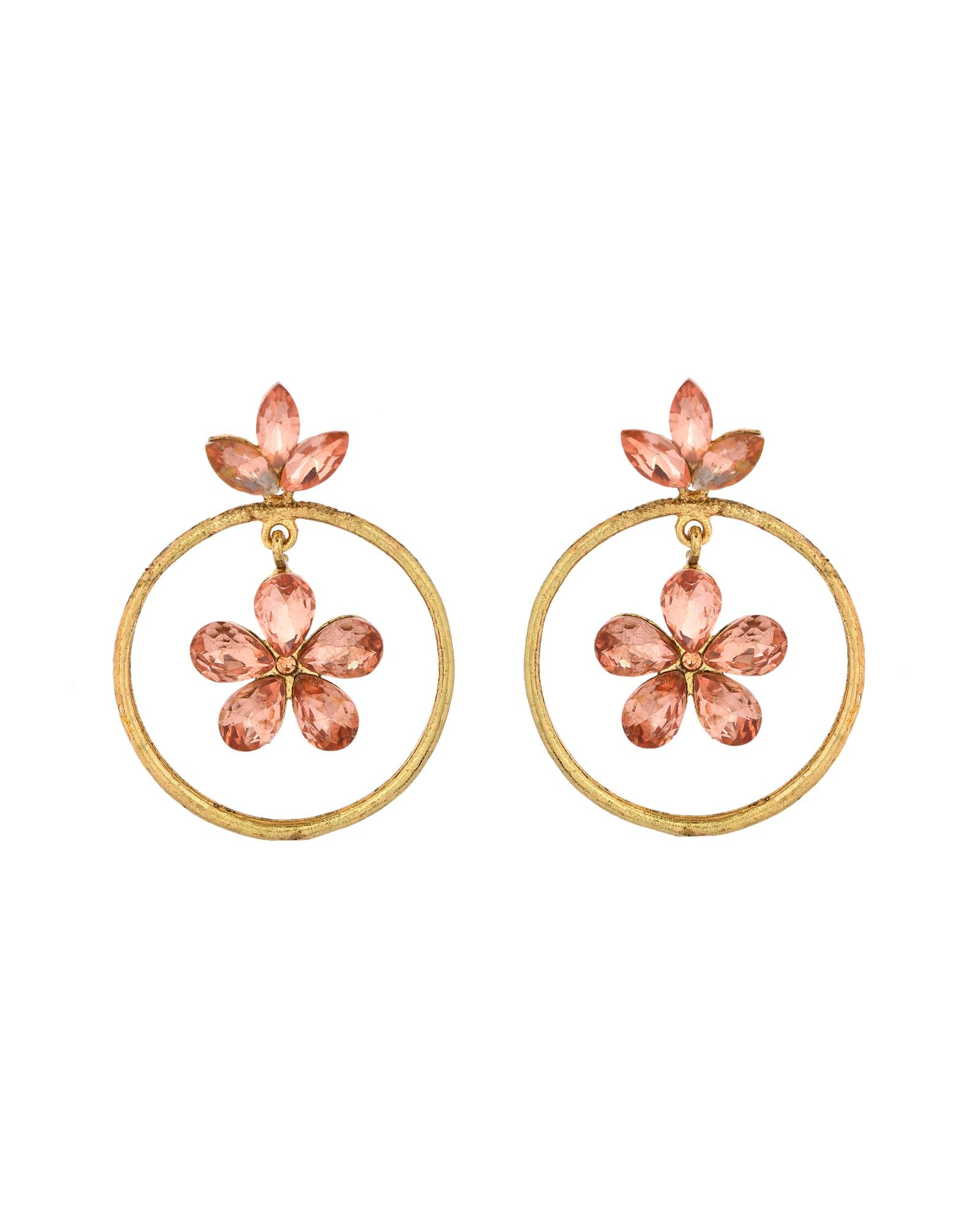 Jewels Nest Gold-Tone Peach Crystal Floral Hoop Earrings For Women | Grocsy