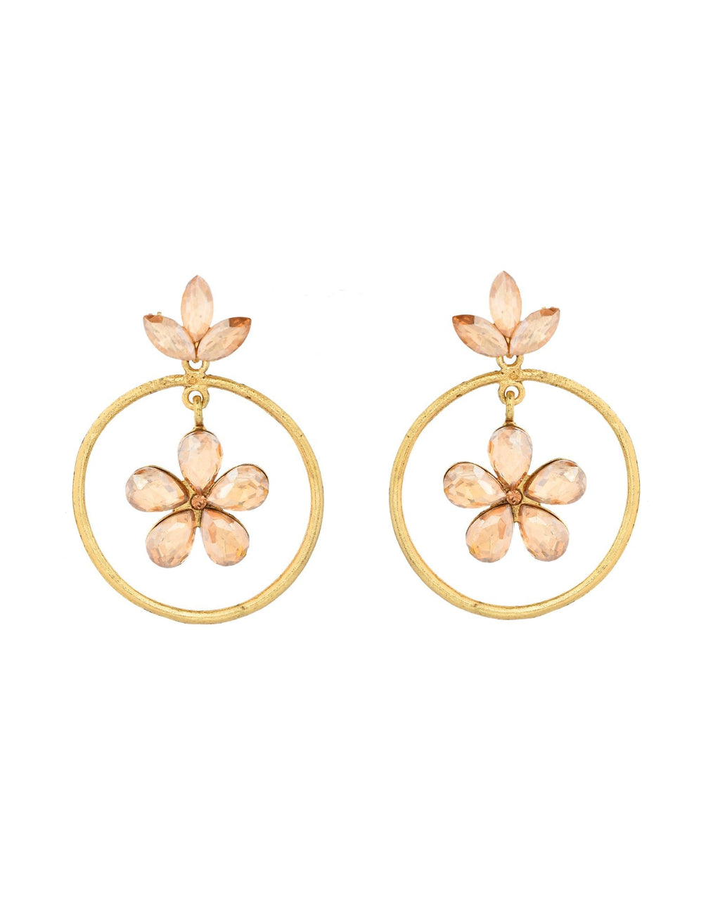 Jewels Nest Gold-Tone Champagne Crystal Floral Hoop Earrings For Women | Grocsy