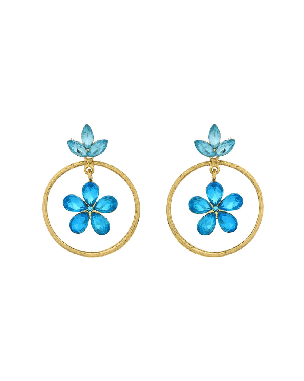 Jewels Nest Gold-Tone Blue Crystal Floral Hoop Earrings For Women | Grocsy
