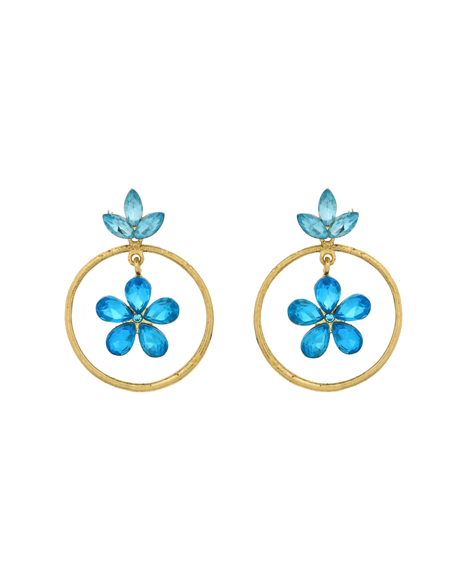 Jewels Nest Gold-Tone Blue Crystal Floral Hoop Earrings For Women | Grocsy