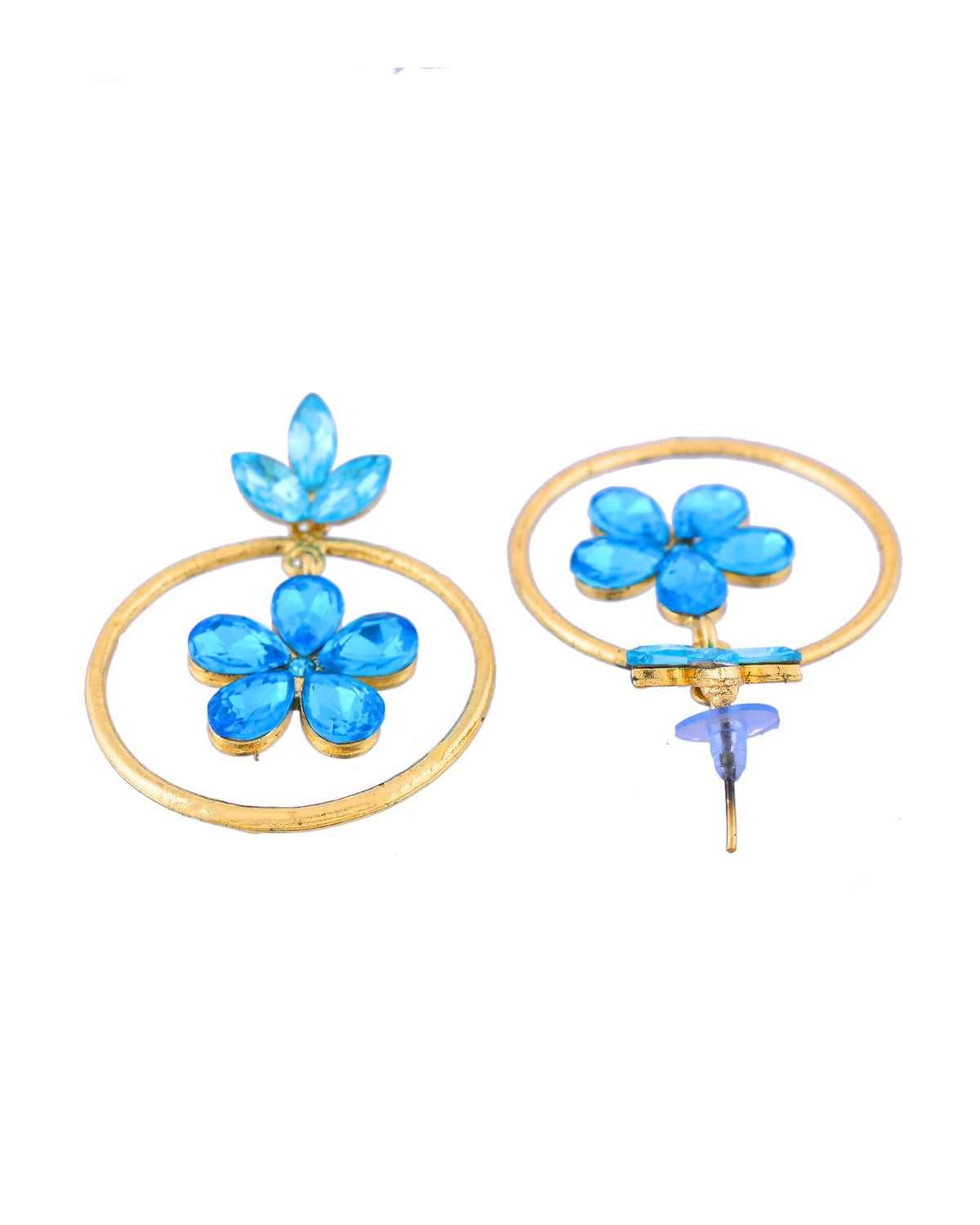 Jewels Nest Gold-Tone Blue Crystal Floral Hoop Earrings For Women | Grocsy