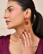 Jewels Nest Gold-Tone Red Crystal Floral Hoop Earrings For Women | Grocsy