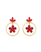Jewels Nest Gold-Tone Red Crystal Floral Hoop Earrings For Women | Grocsy