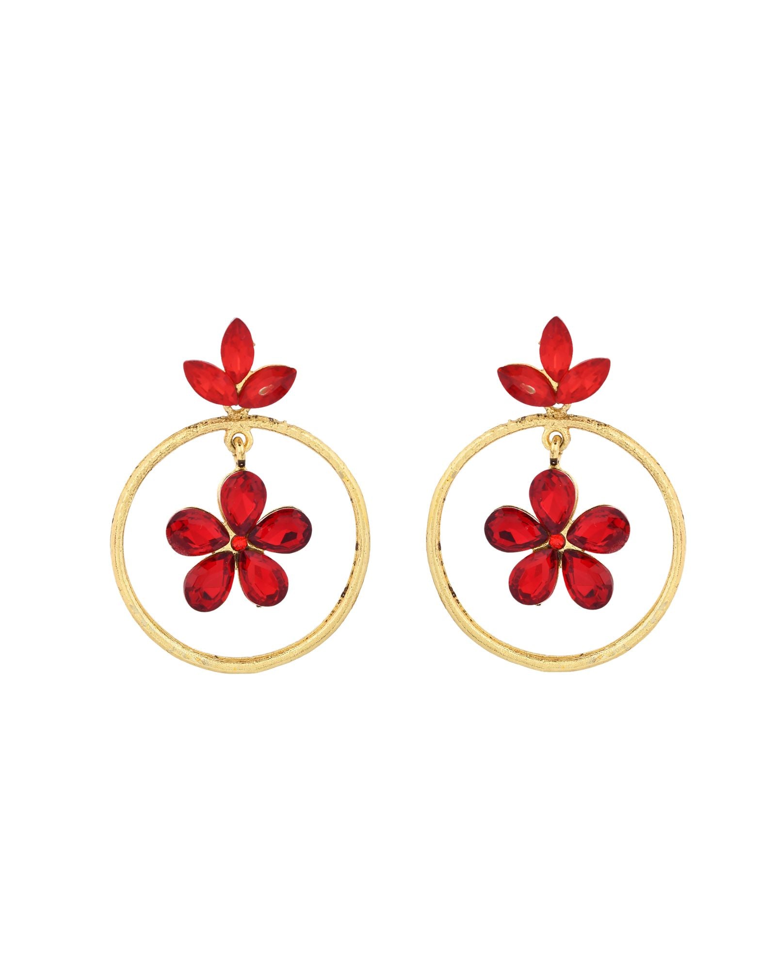 Jewels Nest Gold-Tone Red Crystal Floral Hoop Earrings For Women | Grocsy