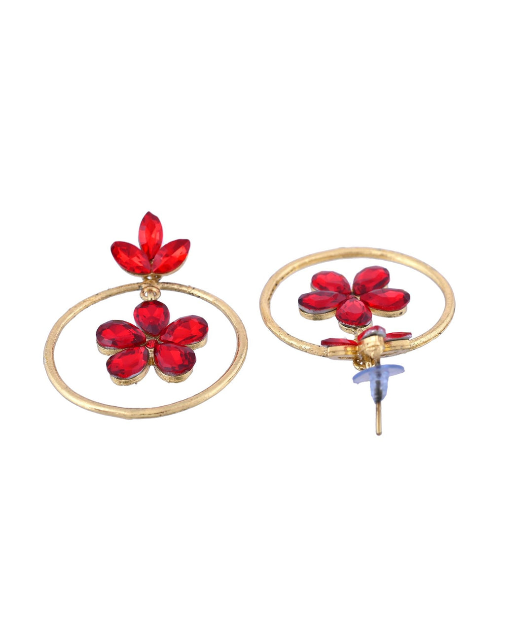 Jewels Nest Gold-Tone Red Crystal Floral Hoop Earrings For Women | Grocsy