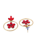 Jewels Nest Gold-Tone Red Crystal Floral Hoop Earrings For Women | Grocsy