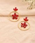 Jewels Nest Gold-Tone Red Crystal Floral Hoop Earrings For Women | Grocsy