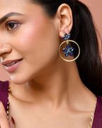 Jewels Nest Gold-Tone Blue Crystal Floral Hoop Earrings For Women | Grocsy