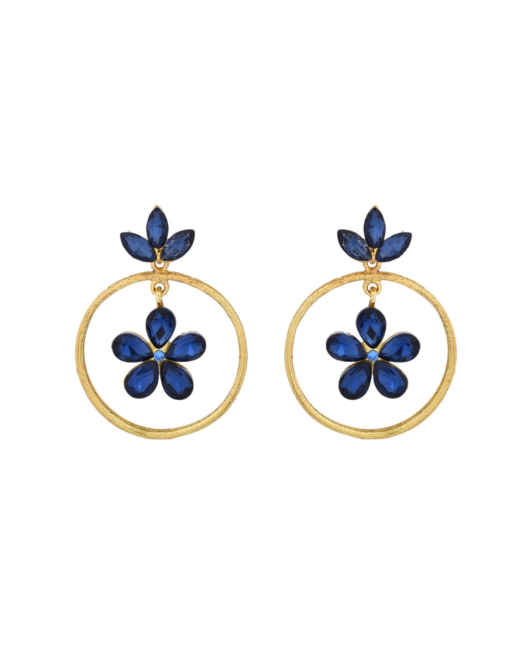 Jewels Nest Gold-Tone Blue Crystal Floral Hoop Earrings For Women | Grocsy