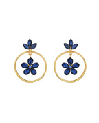 Jewels Nest Gold-Tone Blue Crystal Floral Hoop Earrings For Women | Grocsy