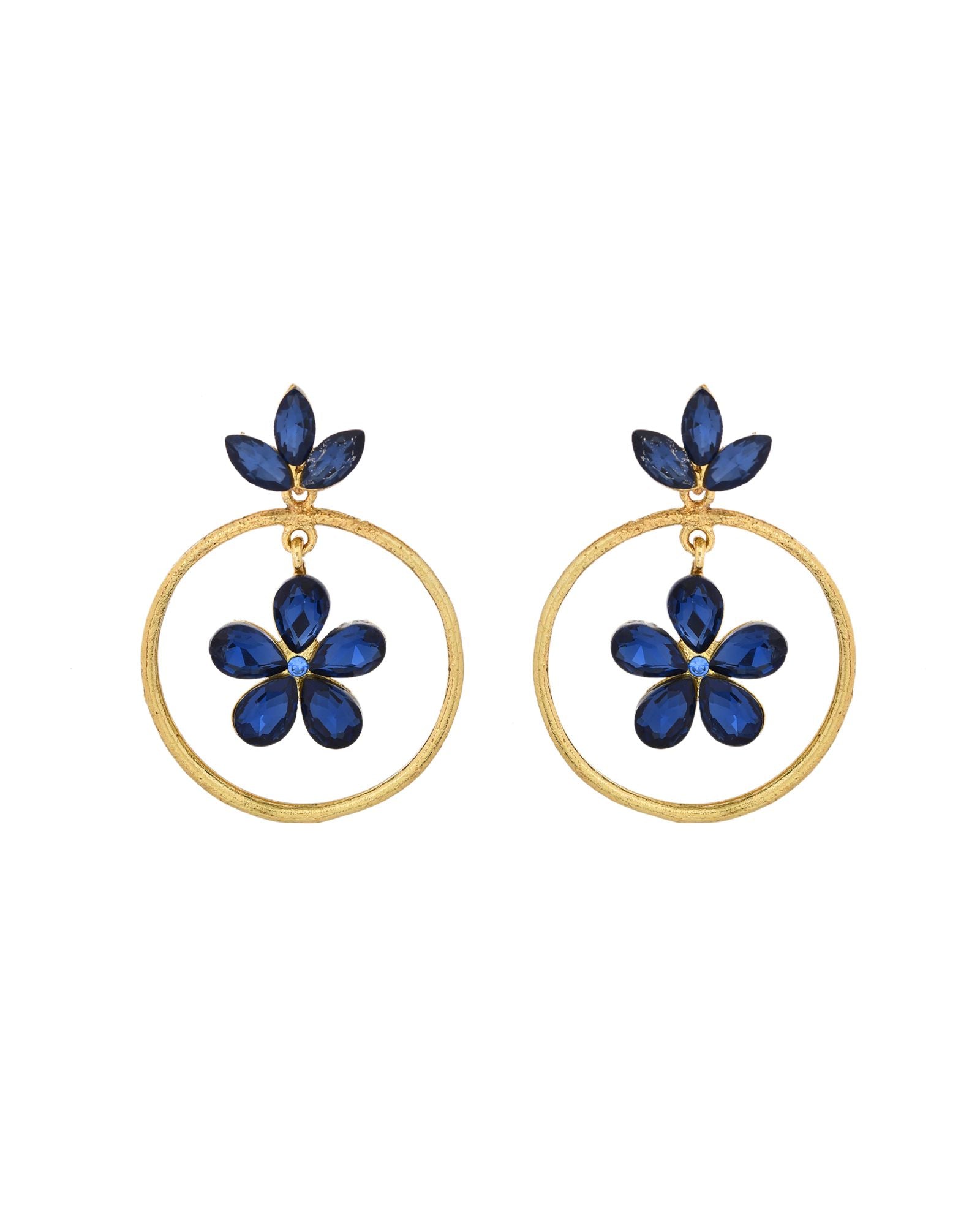 Jewels Nest Gold-Tone Blue Crystal Floral Hoop Earrings For Women | Grocsy