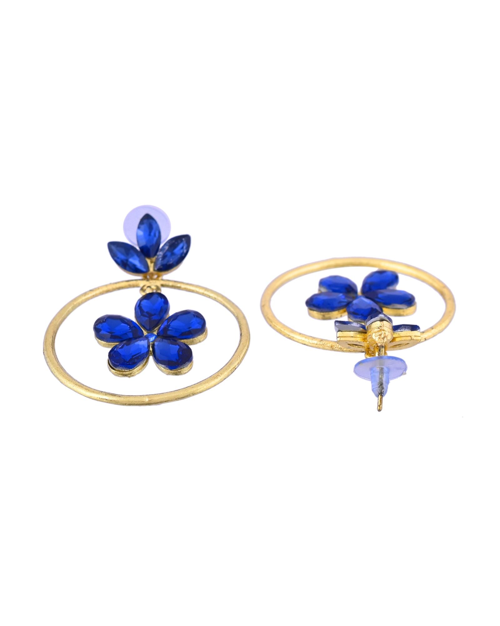 Jewels Nest Gold-Tone Blue Crystal Floral Hoop Earrings For Women | Grocsy