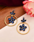 Jewels Nest Gold-Tone Blue Crystal Floral Hoop Earrings For Women | Grocsy