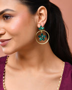 Jewels Nest Gold Tone Emerald Green Crystal Floral Hoop Earrings For Women | Grocsy