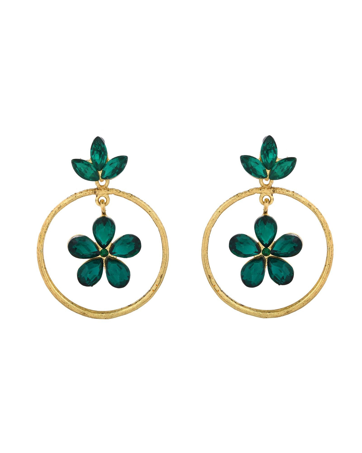 Jewels Nest Gold Tone Emerald Green Crystal Floral Hoop Earrings For Women | Grocsy