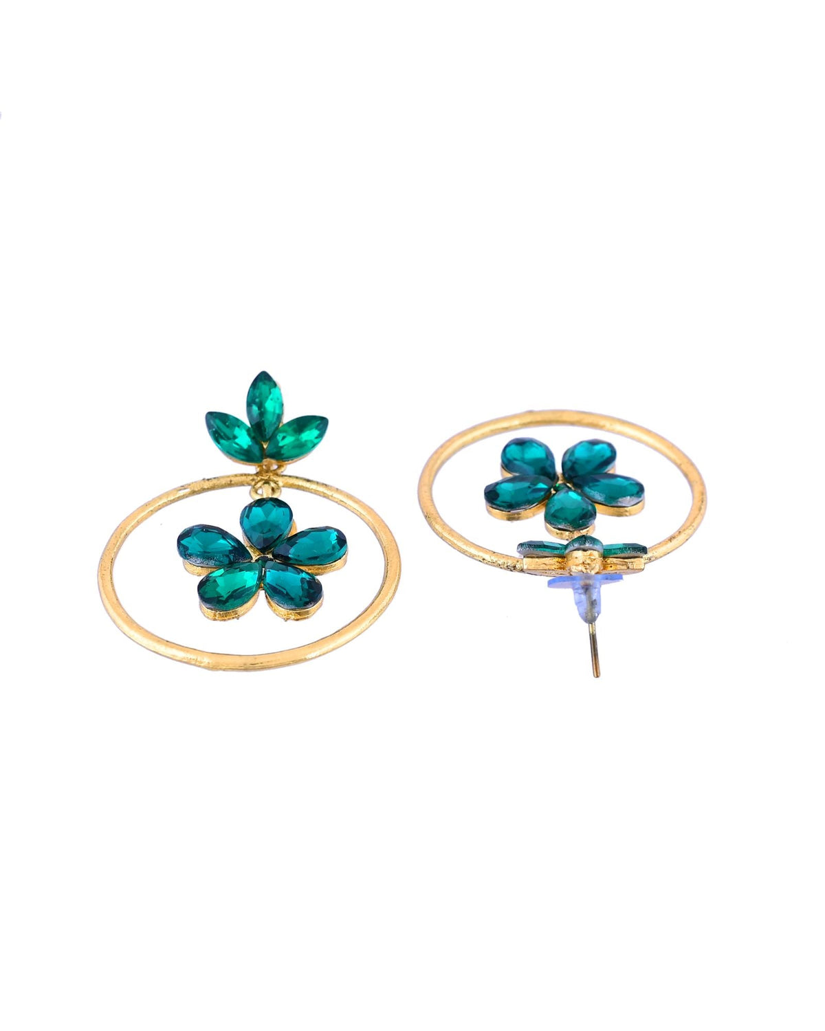 Jewels Nest Gold Tone Emerald Green Crystal Floral Hoop Earrings For Women | Grocsy