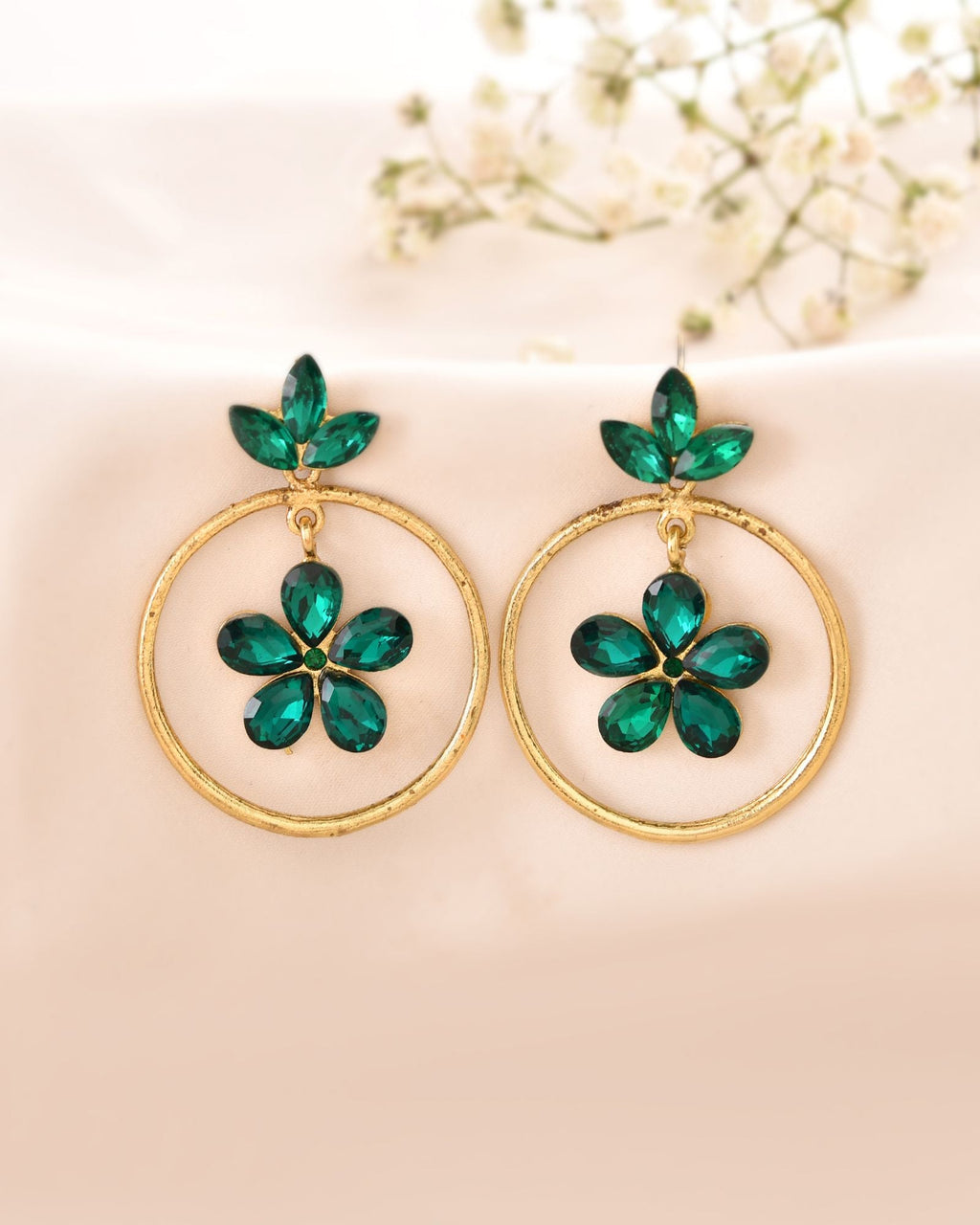 Jewels Nest Gold Tone Emerald Green Crystal Floral Hoop Earrings For Women | Grocsy