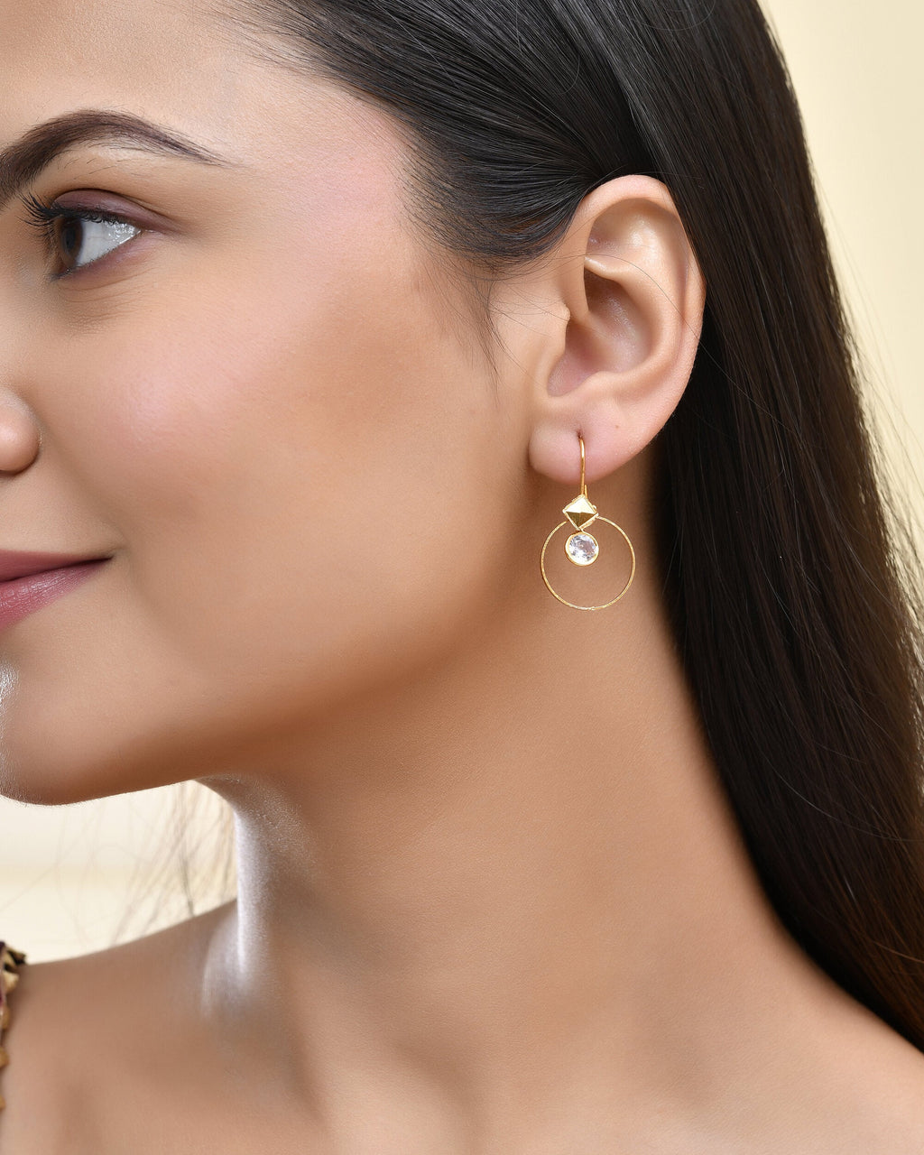 Jewels Nest Gold-Tone Hoop Earrings with Square Crystal Detailing