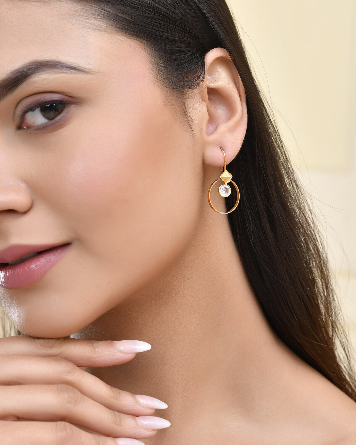Jewels Nest Gold-Tone Hoop Earrings with Square Crystal Detailing