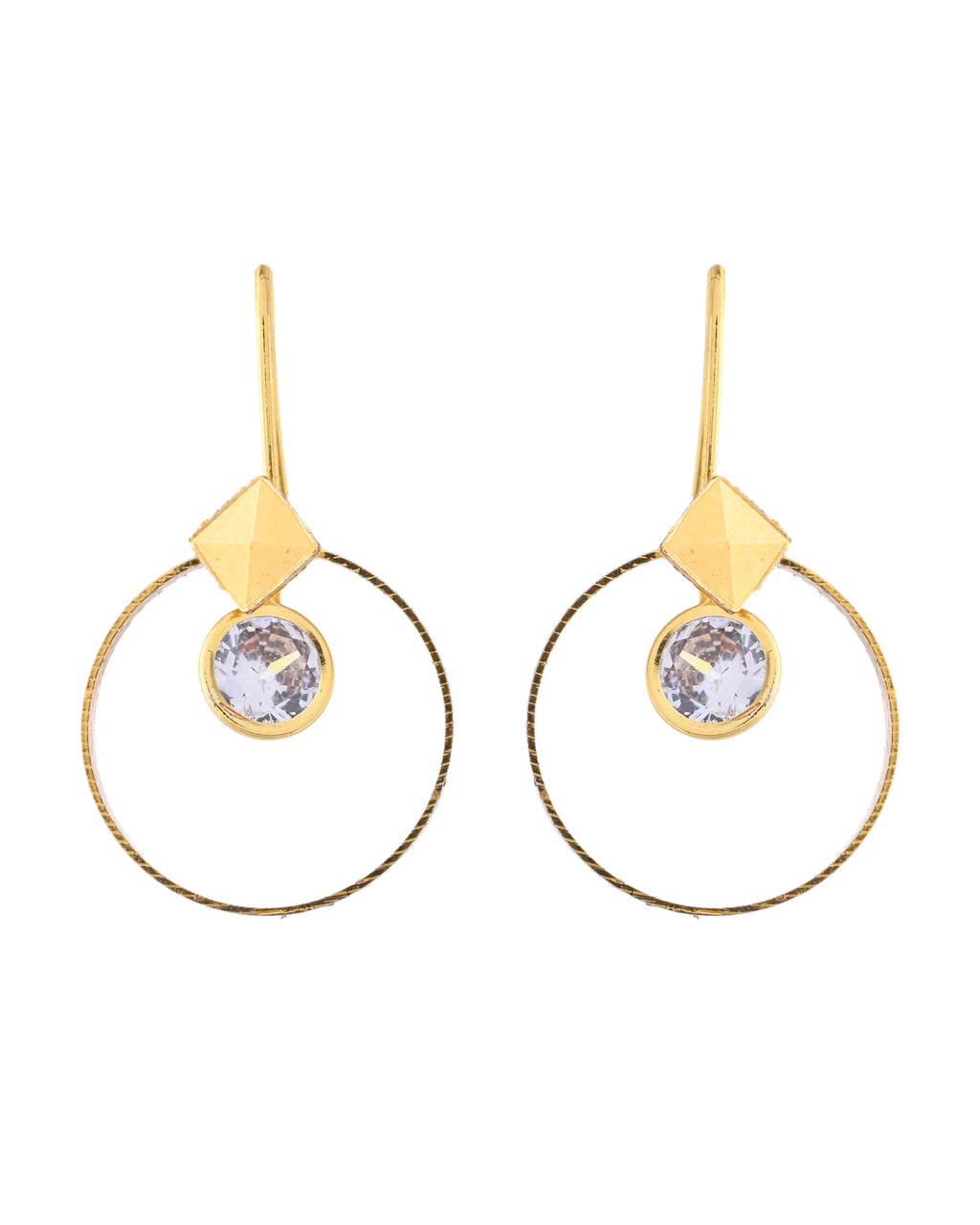 Jewels Nest Gold-Tone Hoop Earrings with Square Crystal Detailing