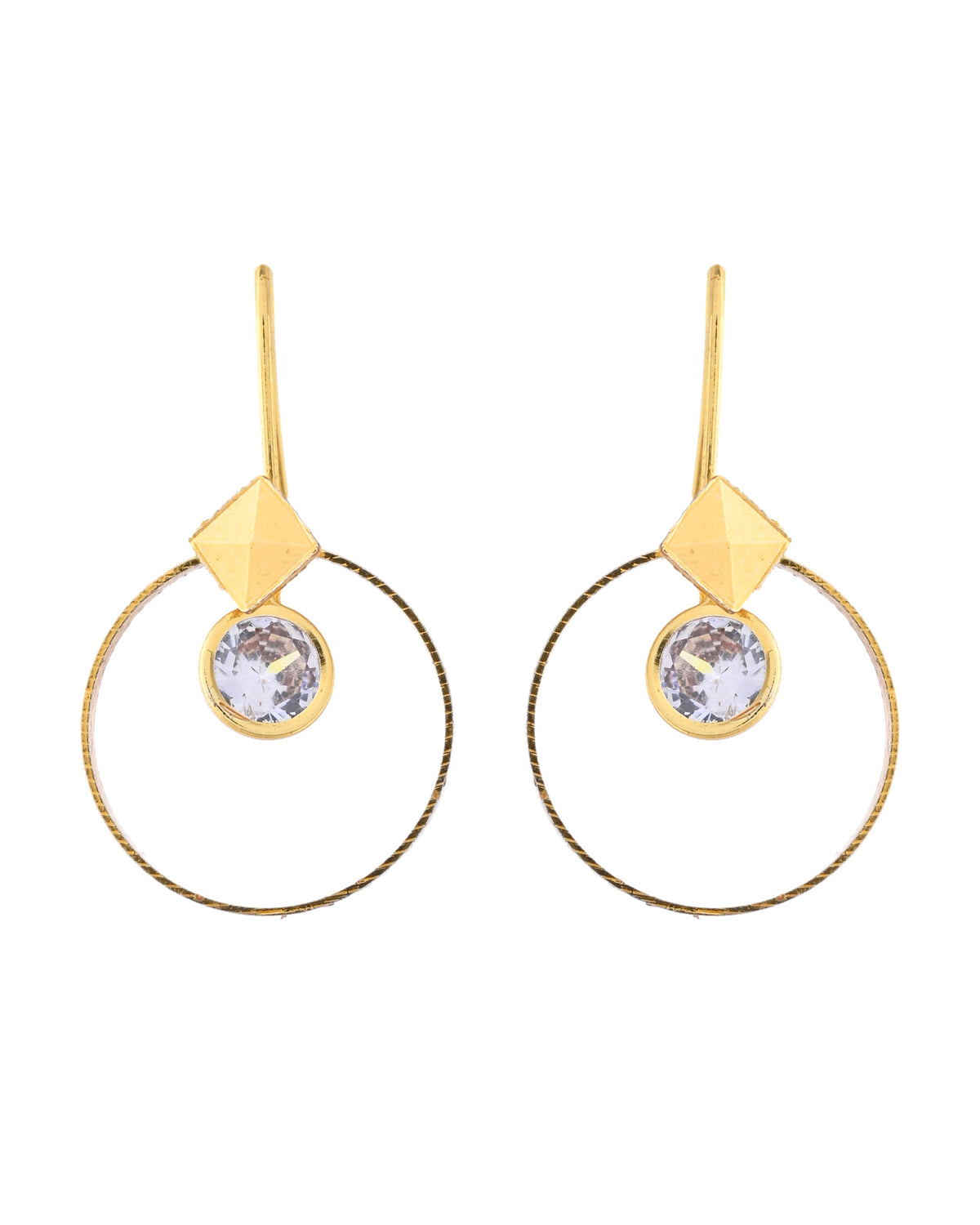 Jewels Nest Gold-Tone Hoop Earrings with Square Crystal Detailing