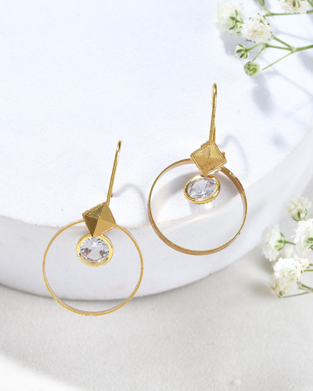 Jewels Nest Gold-Tone Hoop Earrings with Square Crystal Detailing