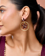 Jewels Nest Gold Tone Dark Maroon Floral Hoop Earrings For Women | Grocsy