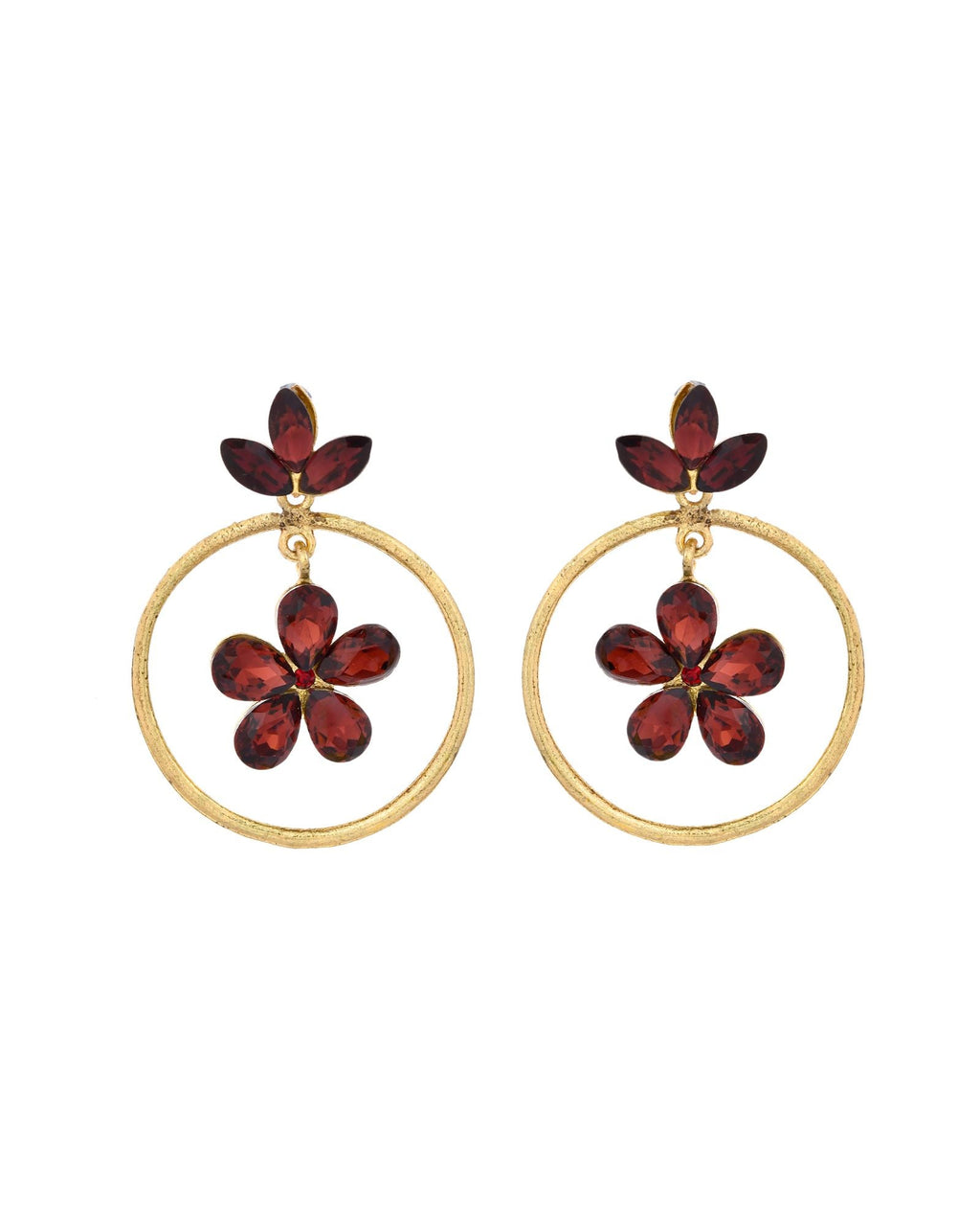 Jewels Nest Gold Tone Dark Maroon Floral Hoop Earrings For Women | Grocsy