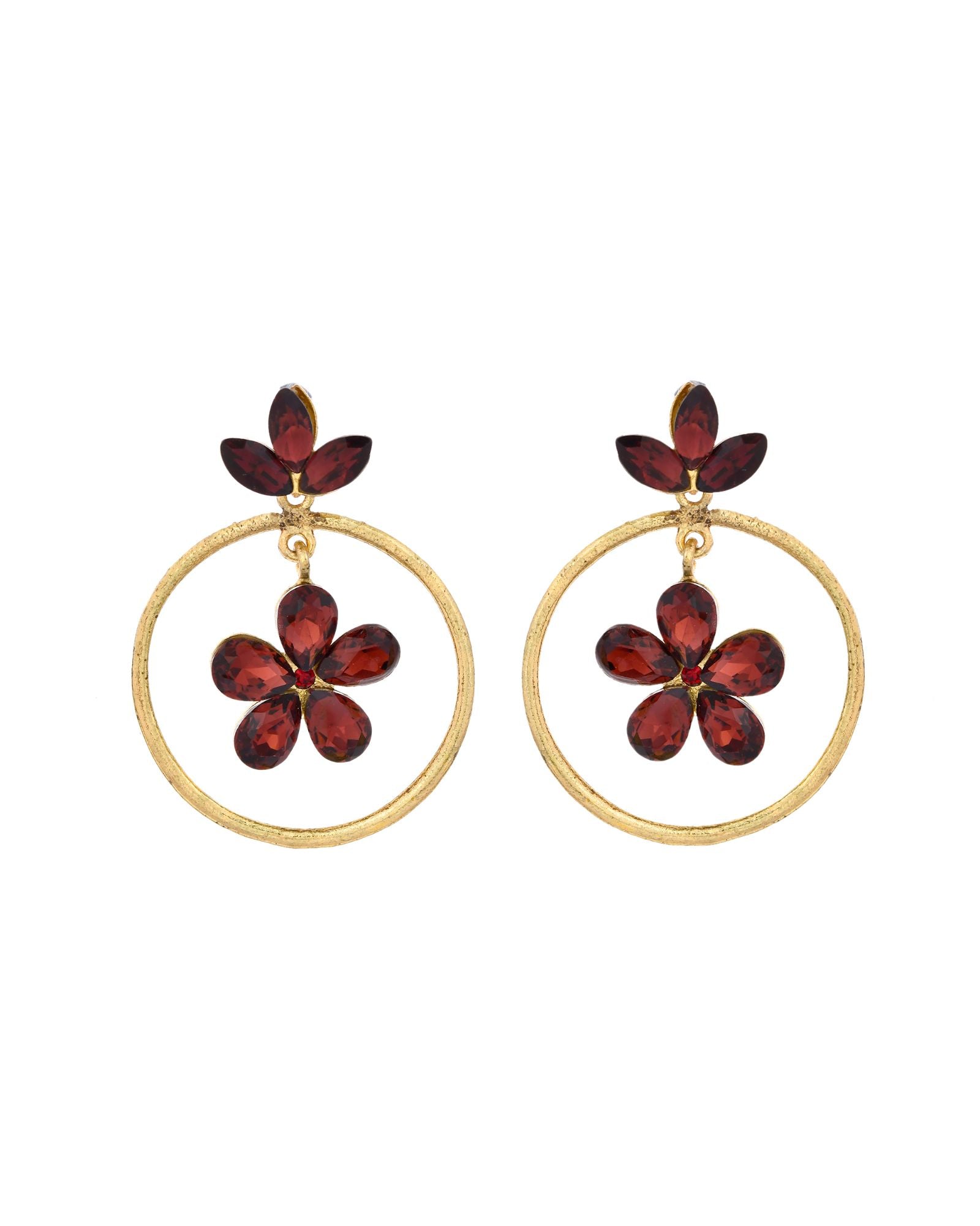 Jewels Nest Gold Tone Dark Maroon Floral Hoop Earrings For Women | Grocsy