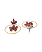 Jewels Nest Gold Tone Dark Maroon Floral Hoop Earrings For Women | Grocsy