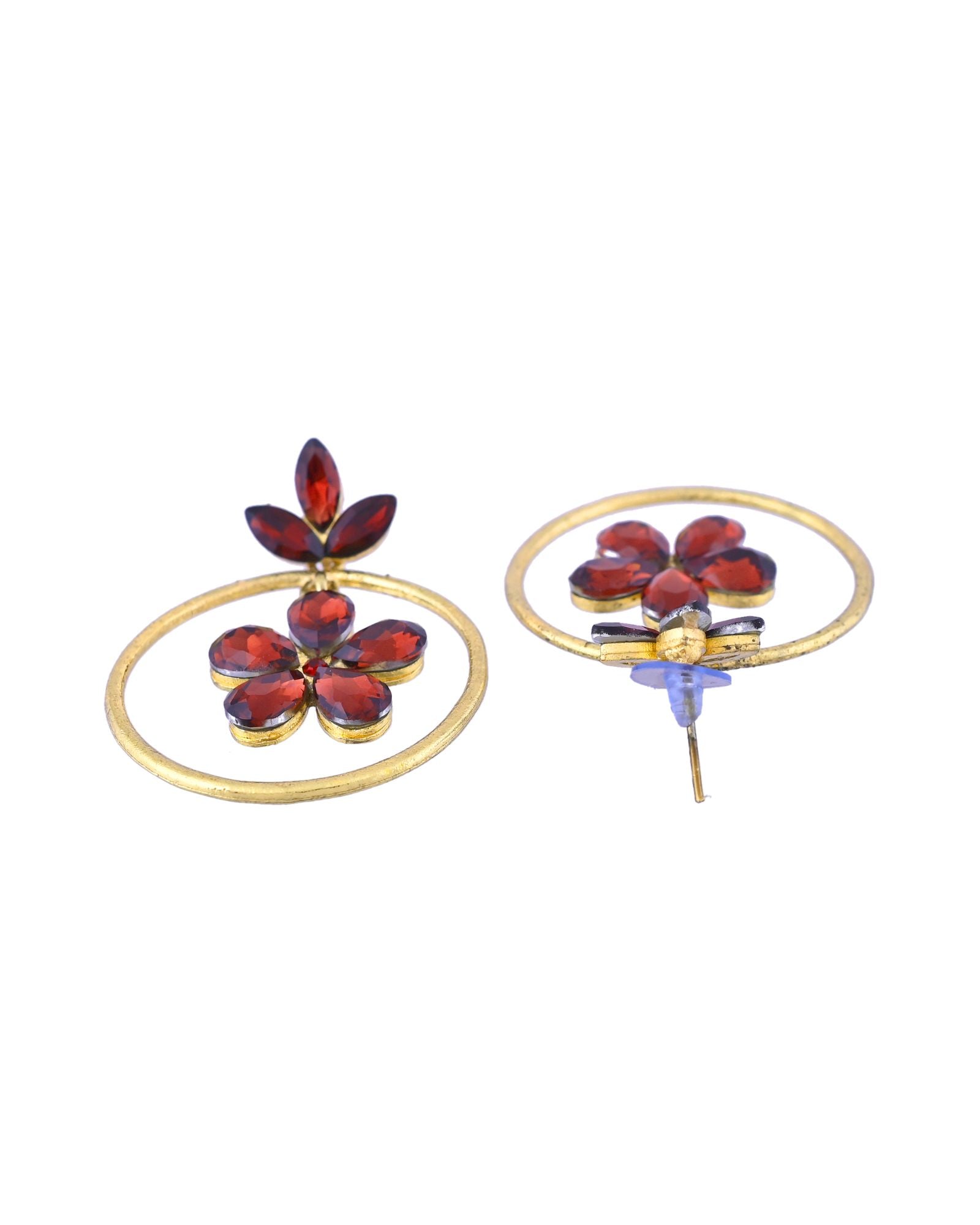Jewels Nest Gold Tone Dark Maroon Floral Hoop Earrings For Women | Grocsy