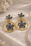 Jewels Nest Gold Plated Black Stone Floral Hoop Earrings For Women | Grocsy