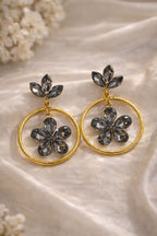 Jewels Nest Gold Plated Black Stone Floral Hoop Earrings For Women | Grocsy