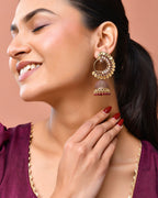 Jewels Nest Gold Plated Kundan Style Jhumka Earrings With Maroon Beads For Women | Grocsy