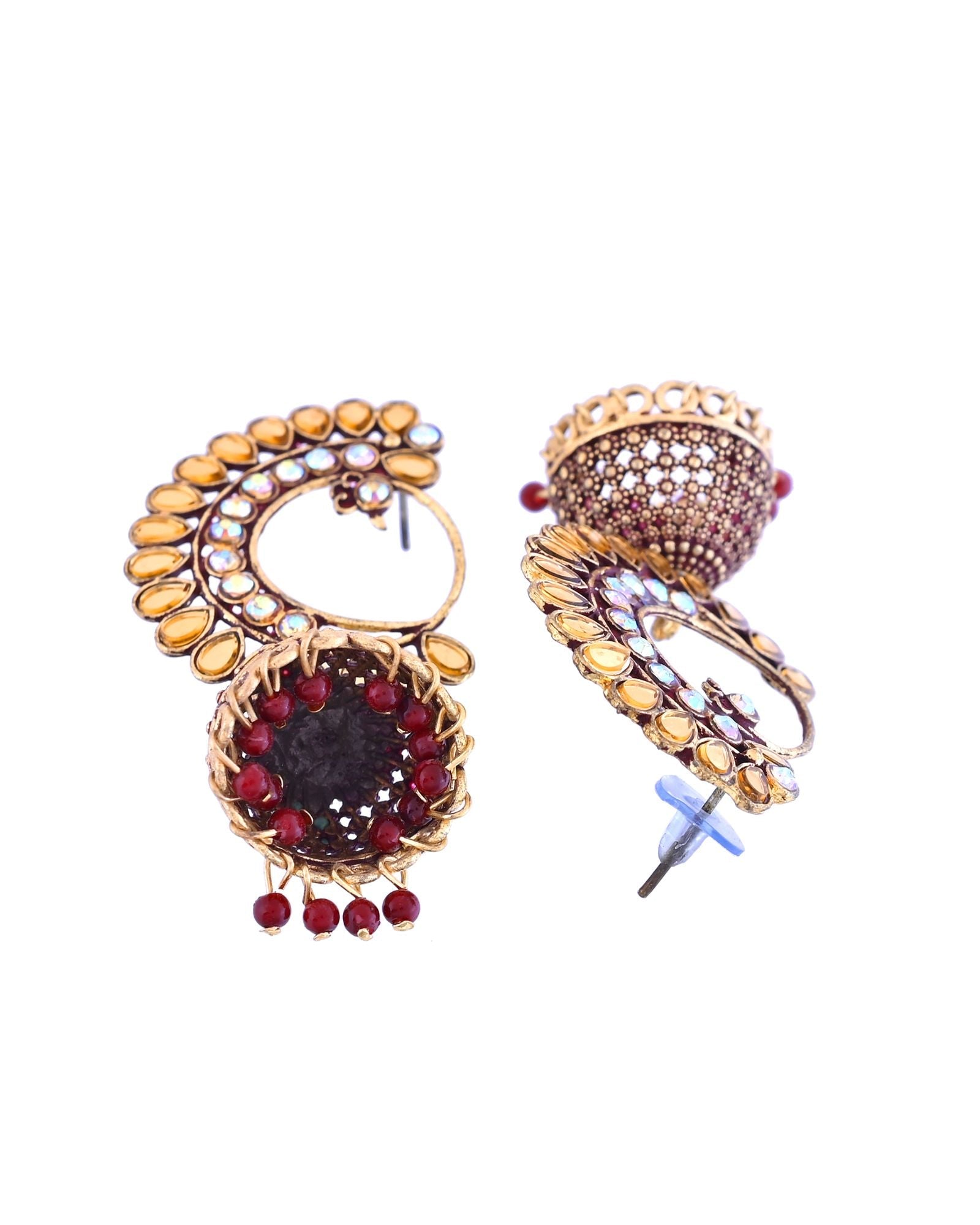Jewels Nest Gold Plated Kundan Style Jhumka Earrings With Maroon Beads For Women | Grocsy