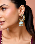 Jewels Nest Gold Plated Kundan Style Blue Jhumka Earrings With Bead Drops For Women | Grocsy