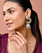 Jewels Nest Gold Plated Kundan Style Blue Jhumka Earrings With Bead Drops For Women | Grocsy