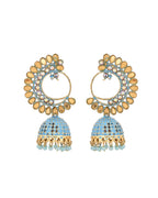 Jewels Nest Gold Plated Kundan Style Blue Jhumka Earrings With Bead Drops For Women | Grocsy