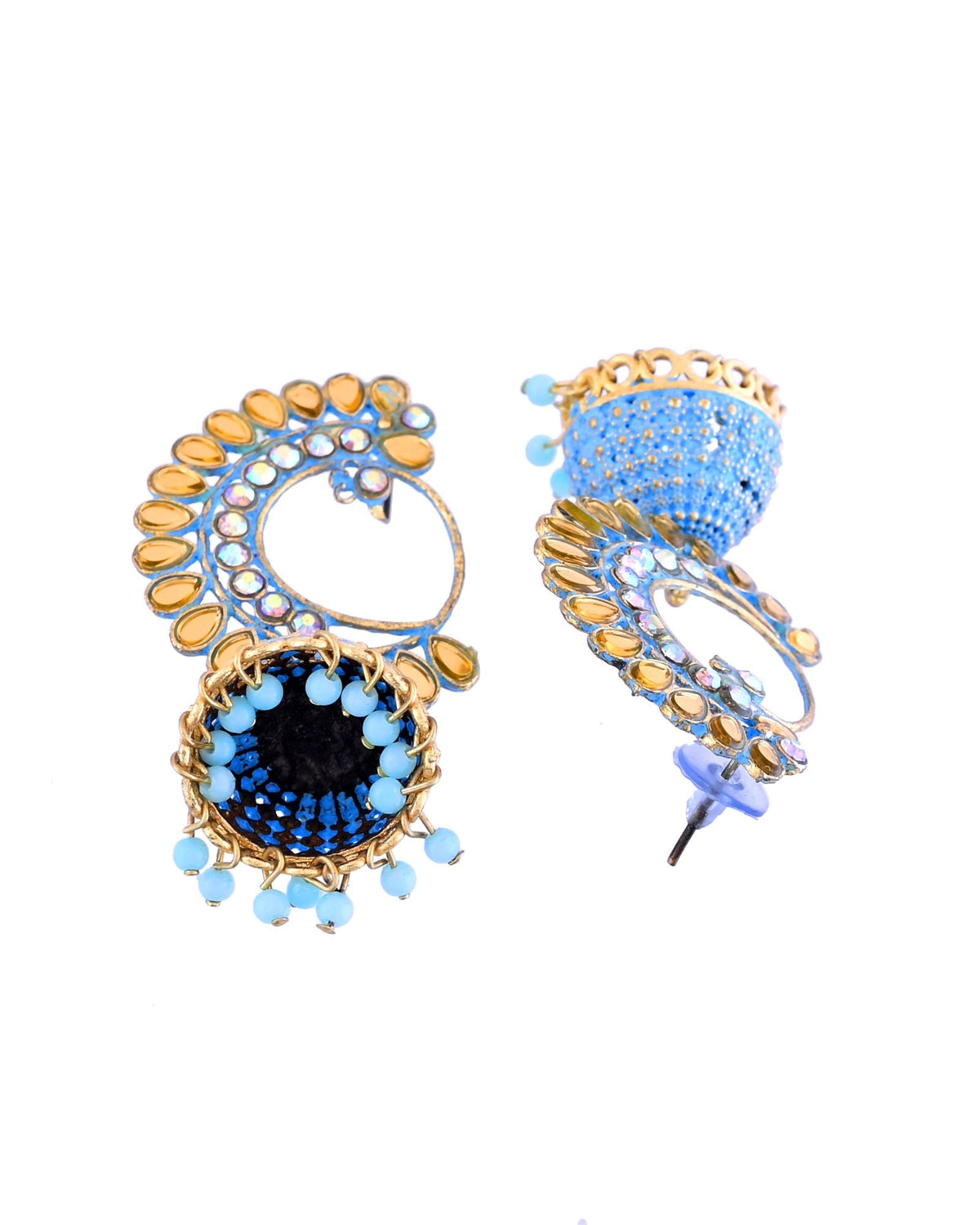 Jewels Nest Gold Plated Kundan Style Blue Jhumka Earrings With Bead Drops For Women | Grocsy