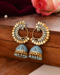 Jewels Nest Gold Plated Kundan Style Blue Jhumka Earrings With Bead Drops For Women | Grocsy
