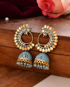 Jewels Nest Gold Plated Kundan Style Blue Jhumka Earrings With Bead Drops For Women | Grocsy