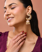 Jewels Nest Gold Plated Kundan Style Pink Jhumka Earrings With Pearl Bead Drops For Women | Grocsy