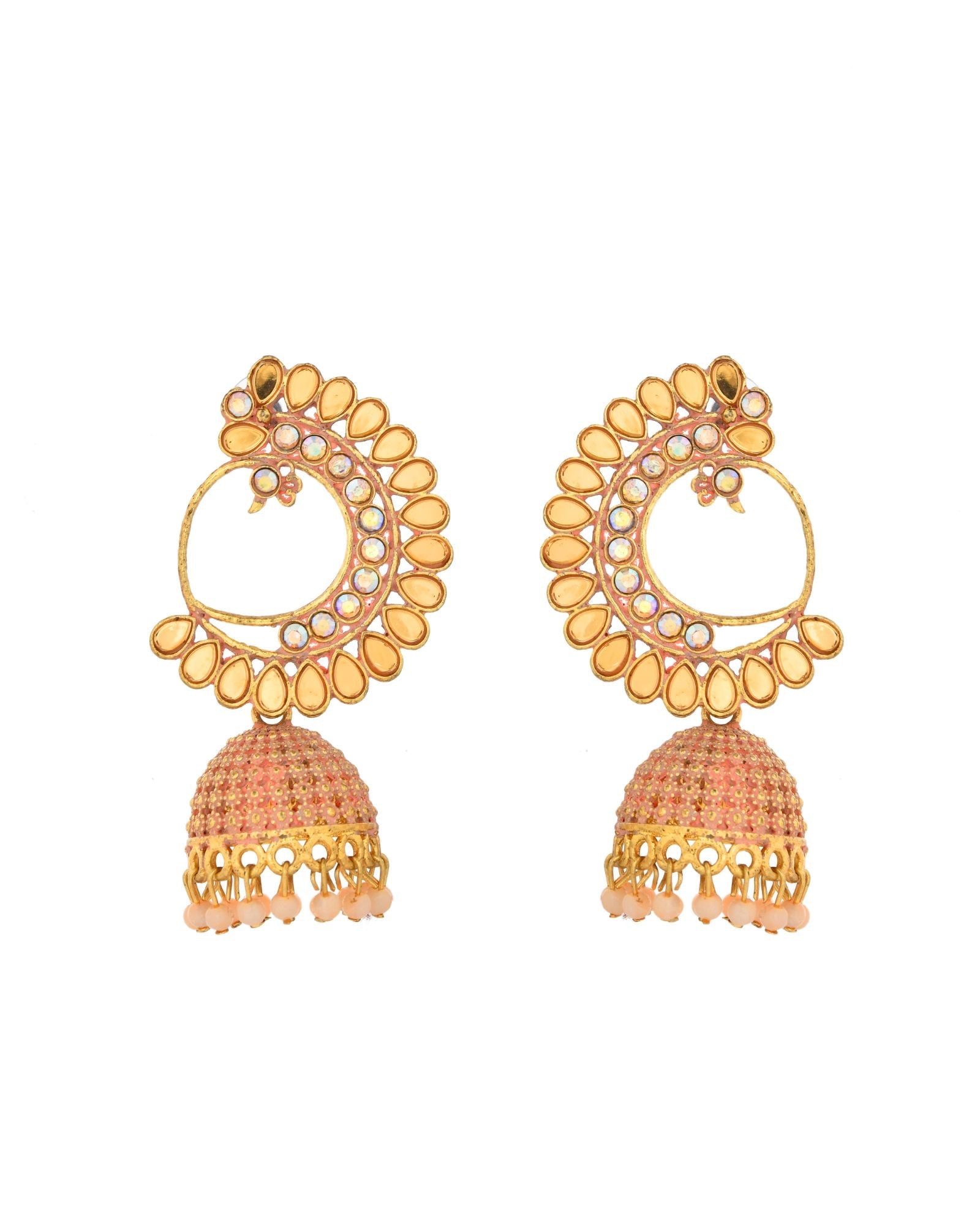 Jewels Nest Gold Plated Kundan Style Pink Jhumka Earrings With Pearl Bead Drops For Women | Grocsy