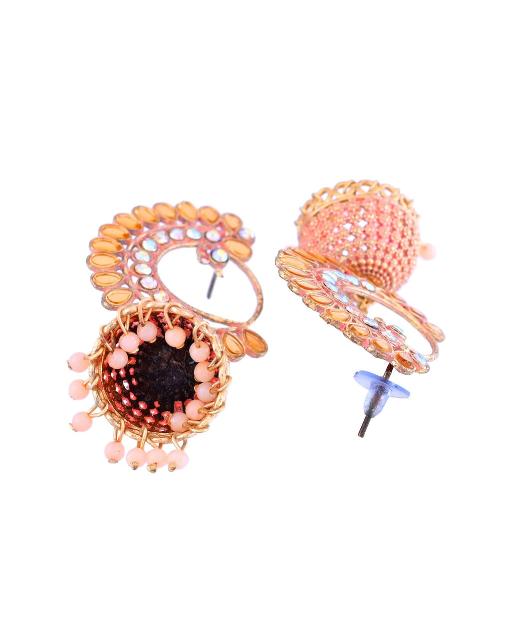 Jewels Nest Gold Plated Kundan Style Pink Jhumka Earrings With Pearl Bead Drops For Women | Grocsy