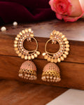 Jewels Nest Gold Plated Kundan Style Pink Jhumka Earrings With Pearl Bead Drops For Women | Grocsy