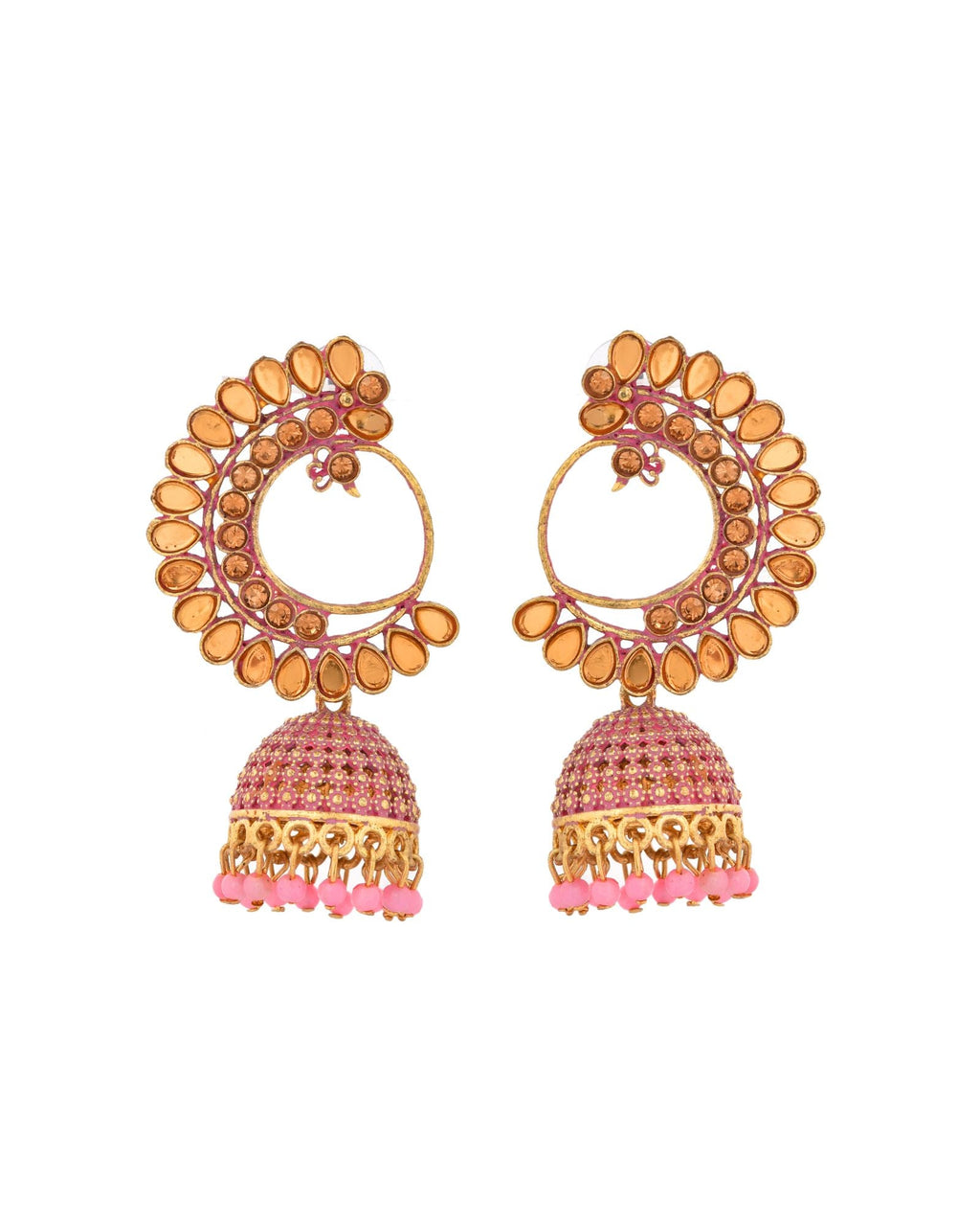 Jewels Nest Gold Plated Kundan Style Light Pink Jhumka Earrings With Bead Drops For Women | Grocsy